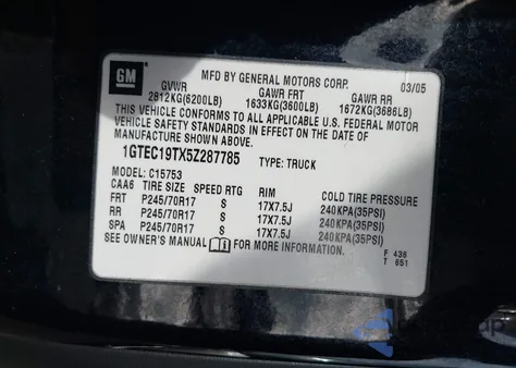 2005 GMC Sierra 1500 Sle z USA, uszkodzony, nr VIN 1GTEC19TX5Z287785